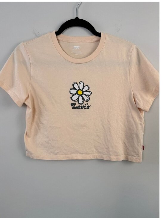 Tops - Crop Top Peach Short Sleeve Cotton Tee Small